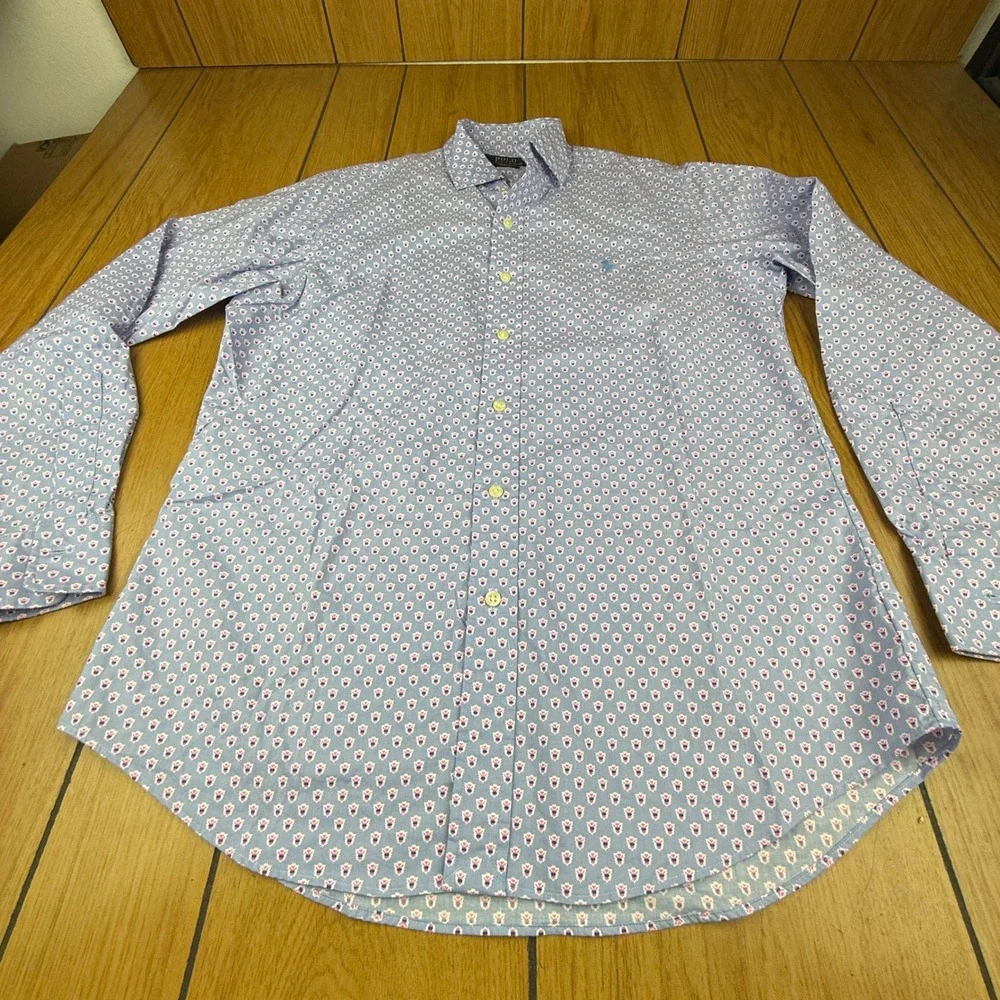 Polo Ralph Lauren Men's Button Down Shirt Patterned Cotton Stretch Purple Medium